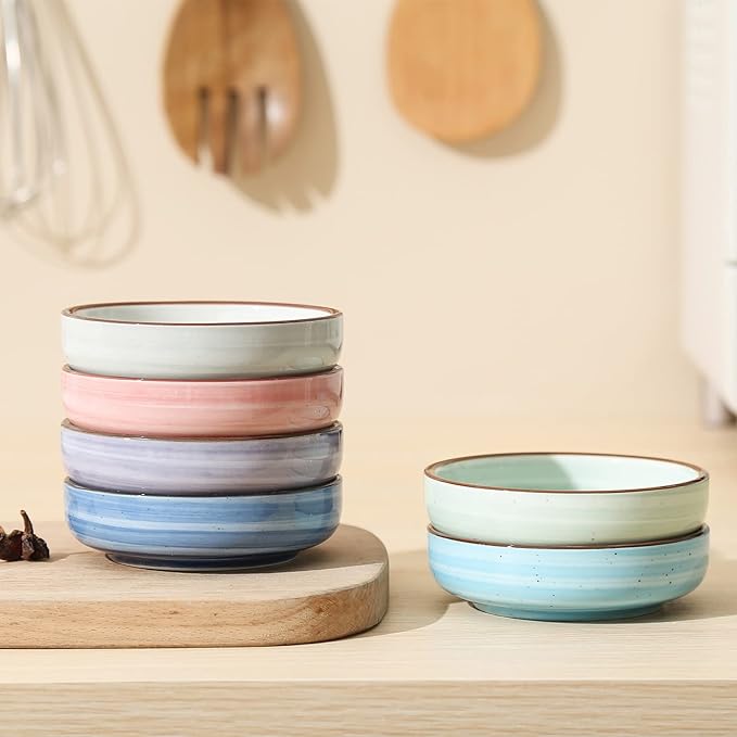 Selamica Ceramic 2.5 OZ Soy Sauce Dish Dipping Bowls Set of 6, 3.3 Inch Small Side Dish Pinch Bowls, Mini Bowls for Condiments, Ketchup, BBQ, Sushi, Gradient Color