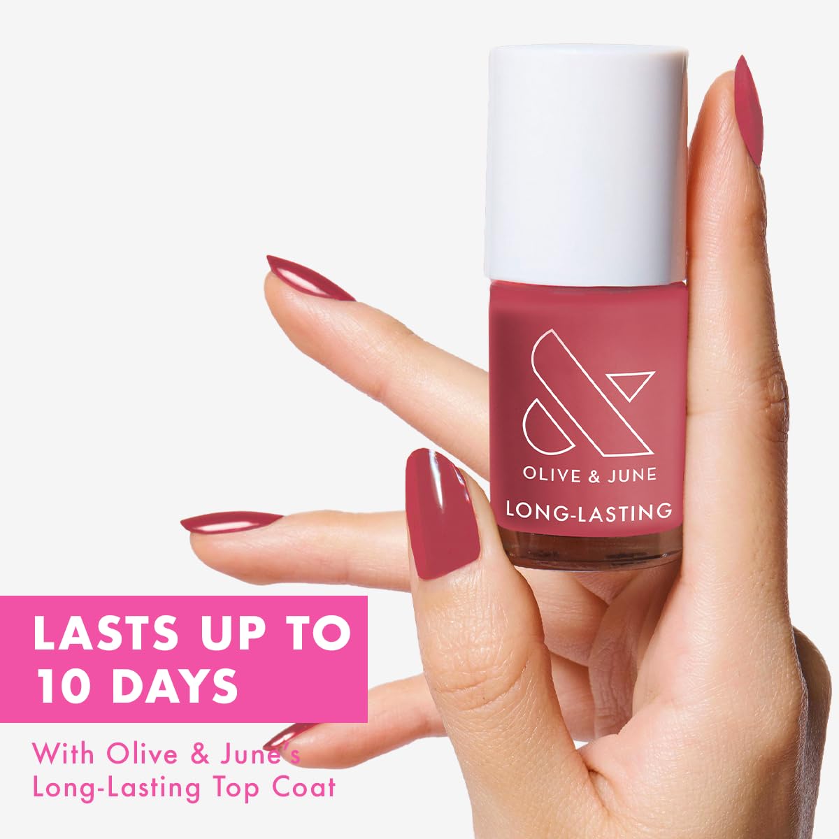 Olive & June Long Lasting Nail Polish | Plump Gel-Like Finish No Lamp Needed | Lasts up to 10 days | Salon-Quality Color at Home | 15-Free Vegan Cruelty-Free Chip-Resistant Shine | LD Rosy Neutral-BrightBean Baby