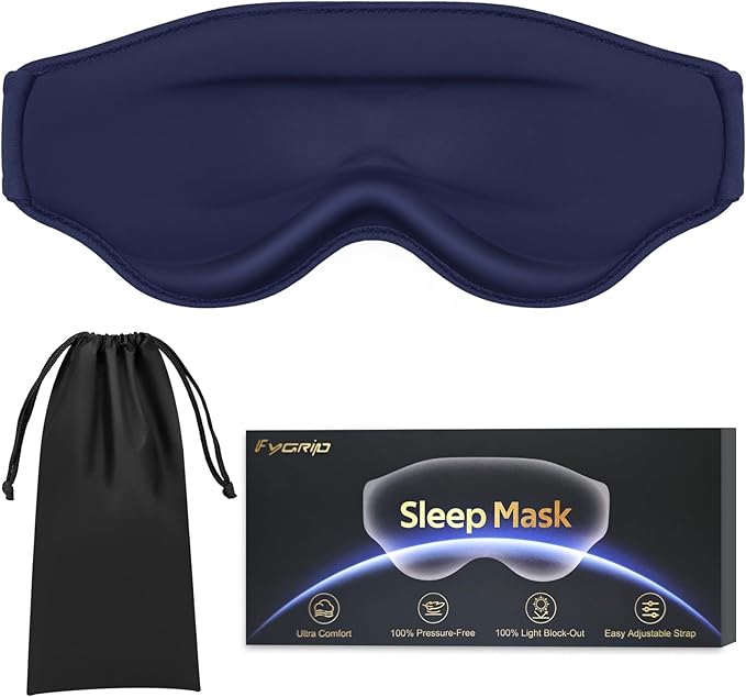 3D Cooling Eye Mask Sleep Mask for Men & Women, 100% Pressure-Free & Light Block-Out Eye Mask for Sleep with Easy Adjustable Strap, Night Eye Cover for Travel, Blue-BrightBean Baby
