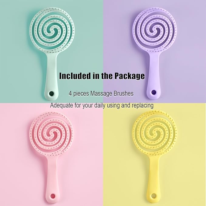 4 Pieces【Ultra-Soft】Baby Fine or Straight Hair Detangling Hair Brush for Kids【Skin-friendly material】Faster Blow Drying Styling Hair Detangling Brush with Flexible Bristles（Food grade ABS）Compact size-BrightBean Baby