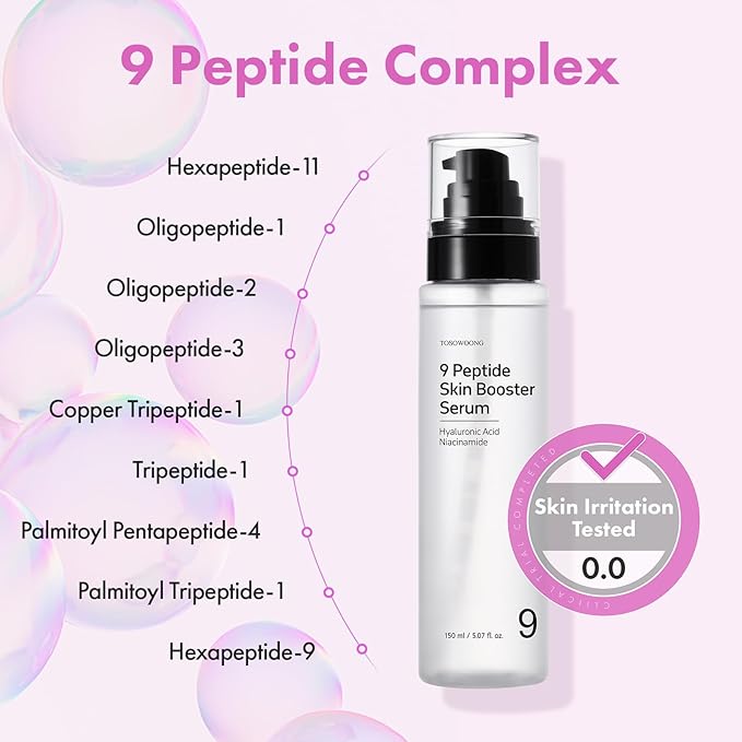 9 Peptide Skin Booster Serum, Niacinamide & Hyaluronic Acid Skin Renewal Boosting Facial Essence for All Skin Types, Korean Skin Care, Paraben Free, 150ml, 5.07 fl.oz.-BrightBean Baby