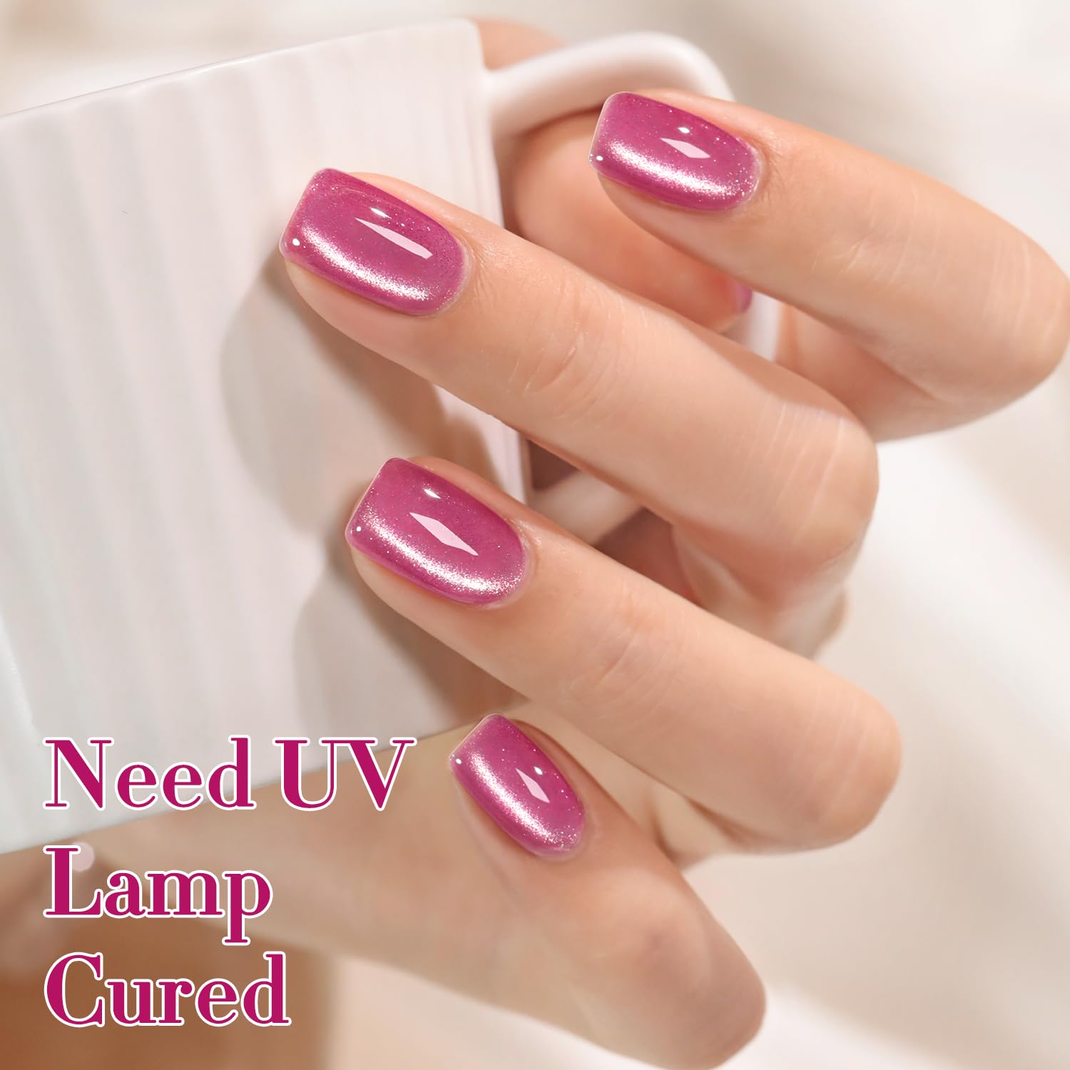 Double Rhythm Cat Eye Gel Polish with Magnet 15ML Holographic Glitter Shimmer Translucent Sheer Color Jelly Glass Magnetic Gel Polish Salon DIY at Home (Purple Pink-MC1043)-BrightBean Baby