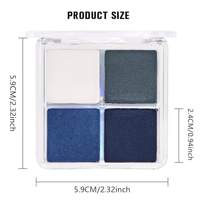 4 Colors Dark Peacock Green White Navy Sapphire Blue Eye Shadow Powder Palette Makeup, Highly Pigmented Waterproof Matte Shimmer Cream Quads Eyeshadow Palette for Women, paleta de sombras de ojos 08-BrightBean Baby