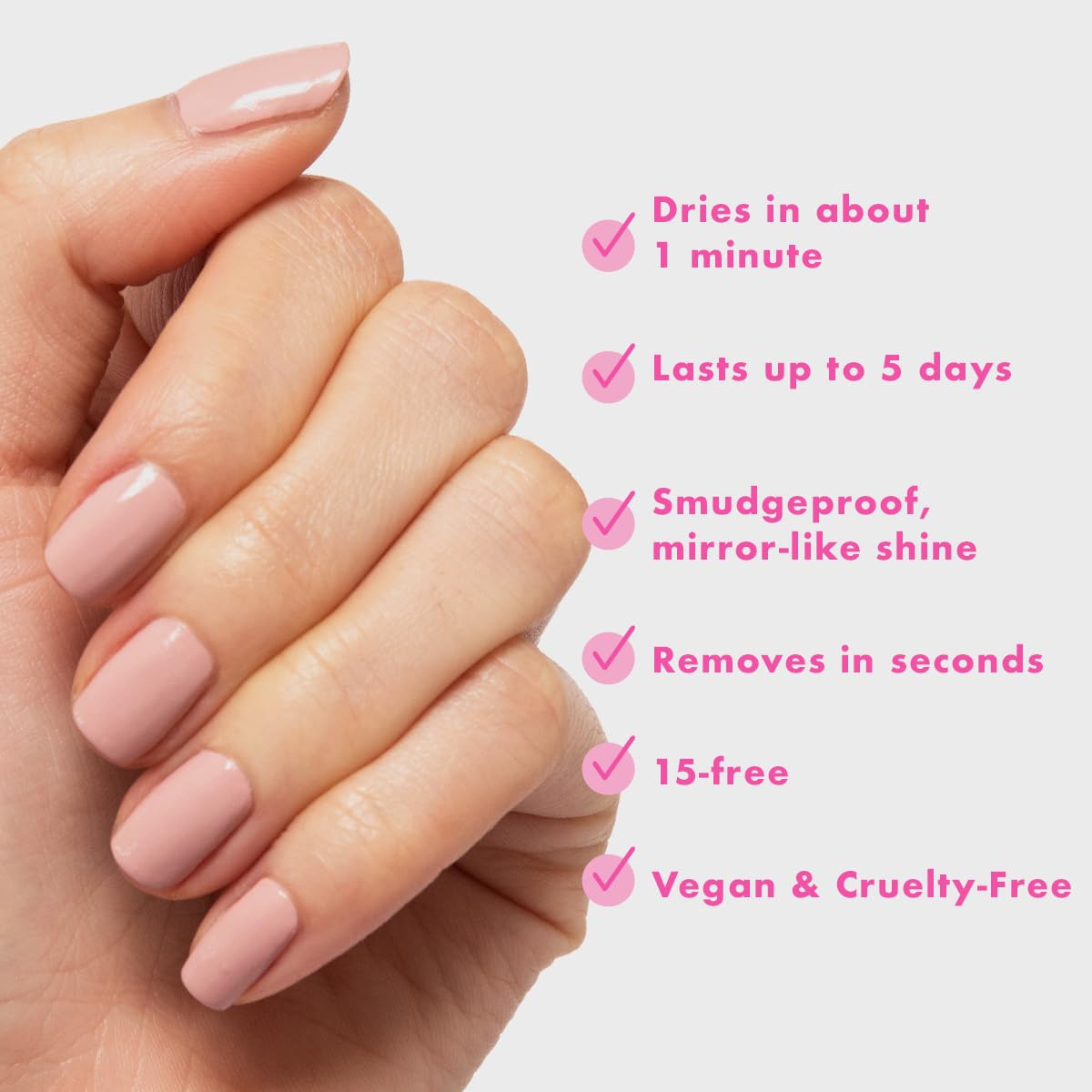 Olive & June Quick Dry Nail Polish | Instant, Fast-Drying, Smudgeproof Color | 15-free, Vegan, Cruelty-Free Formula | Lasts up to 5 Days | Salon-Quality Manicure Pedicure at Home | Poodle Pink Neutral-BrightBean Baby