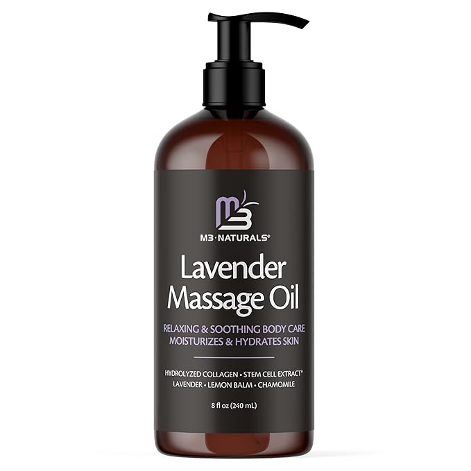Lavender Sensual Massage Oil with Collagen and Stem Cells, Skin Tightening Therapy for Bum, Thighs, and Belly, Fast-Absorbing Cellulite Oil by M3 Naturals-BrightBean Baby