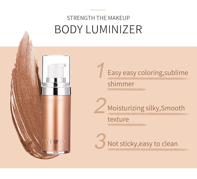 Body Face Luminizer Highlighter Cream Spray Liquid Bronzer Illuminator Glow Glistening Makeup Foundation (#3 Bronze Gold)-BrightBean Baby