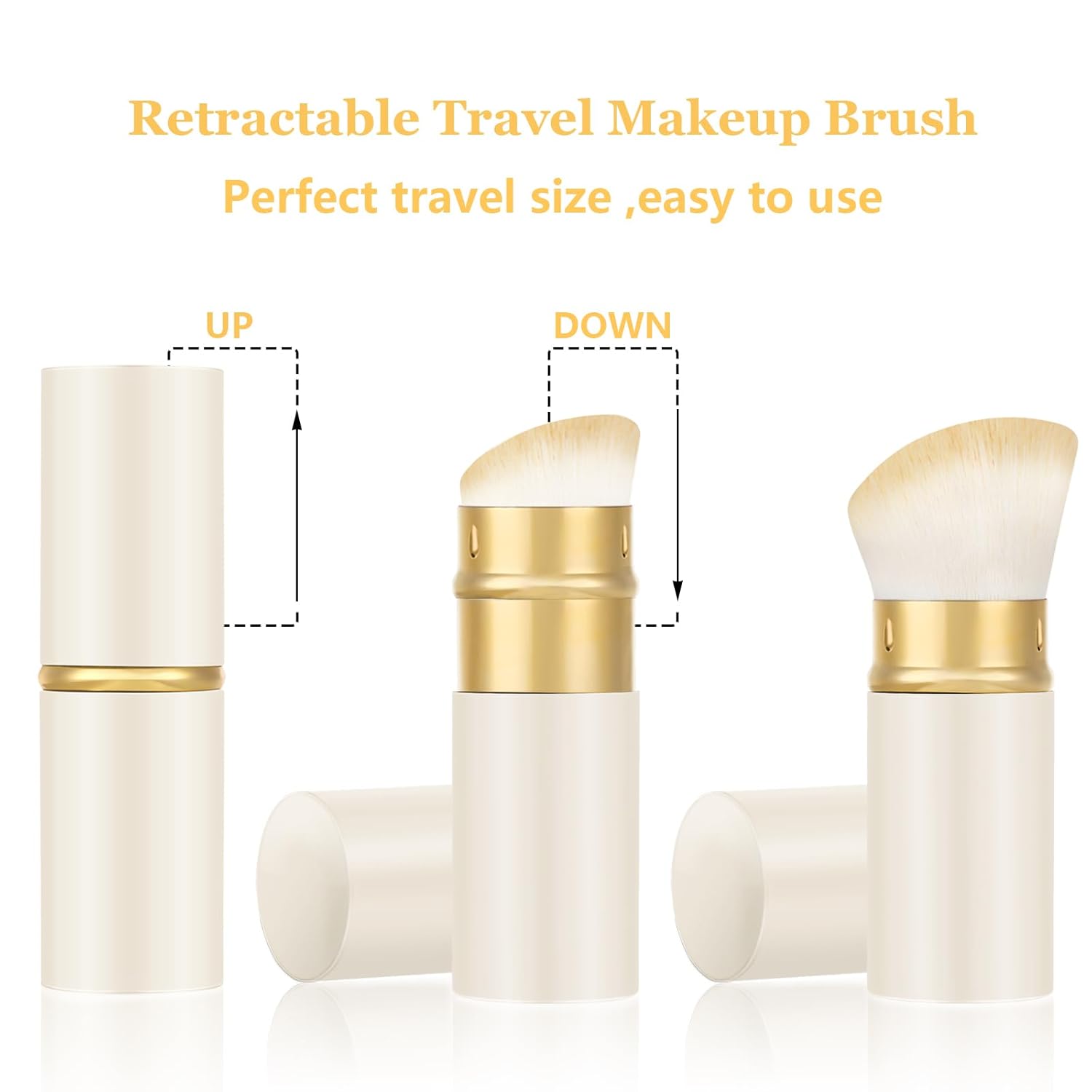 Falliny Retractable Kabuki Makeup Brush, Travel Powder Blush Brush Foundation Makeup Brush with Cover for Blush, Sunscreen,Bronzer, Buffing, Concealer,Highlighter, Powder Cosmetics-BrightBean Baby