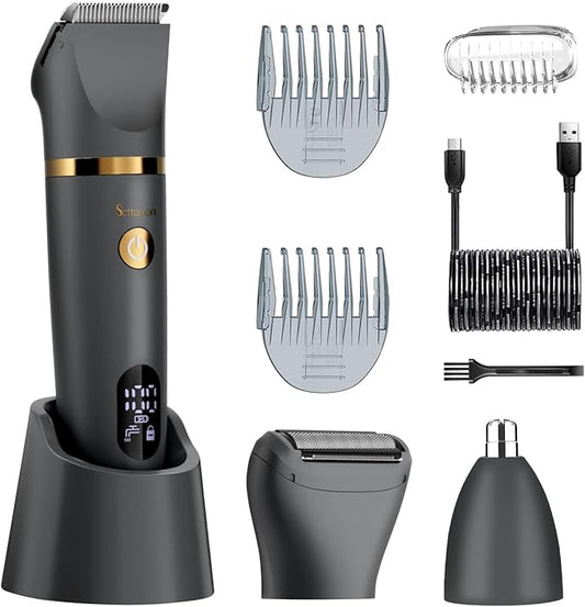 Body Trimmer for Men Ball Pubic Hair Trimmer Body Foil Shaver Razor Nose Ear Waterproof Wet Dry Groomer LED Display