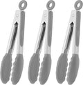 Small Serving Tongs with Silicone Tips 7 Inch Mini Stainless Steel Food Tongs, Set of 3 (Gray)