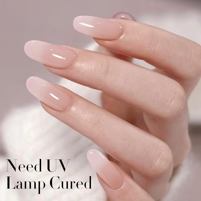 Double Rhythm Translucent Gel Polish Sheer Neutral Natural Light Milky Same Color Same Bottle 15ML Jelly Nail Polish Nail Art DIY at Home (Milky Pink-A1377)-BrightBean Baby