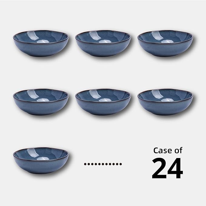 Organic Shape Restaurant Soup/pasta Bowl 8“/30oz, Commerical Grade Catering Stoneware Bowls in Ir-regular Organic Shape, Chip & Scratch Resistant, Glossy Reactive Glaze Blue, Case of 24