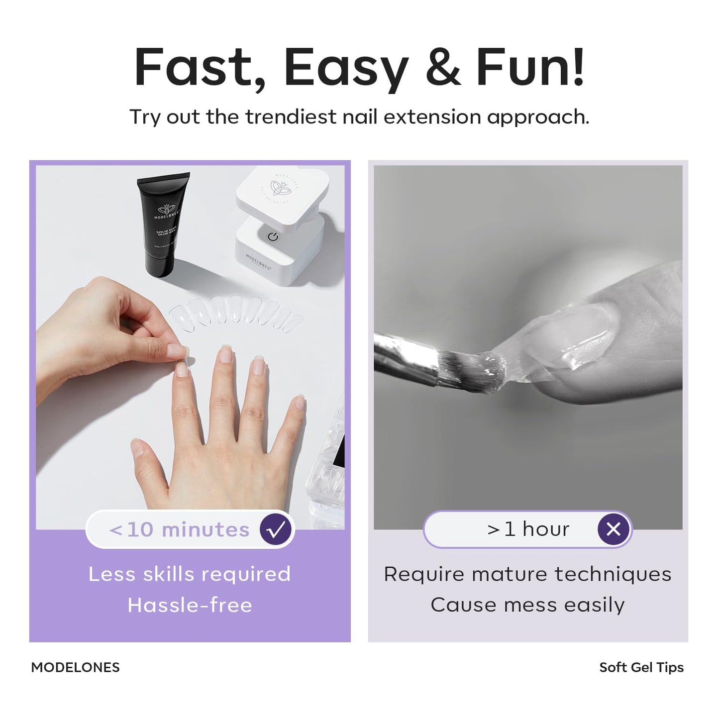 Modelones Medium Square Nail Tips - 510Pcs Fake Nails Gel Tips Pre-shaped Half Matte Full Cover Acrylic Gel Kit Press on Manicure Extension Art DIY Salon 15 Sizes-BrightBean Baby