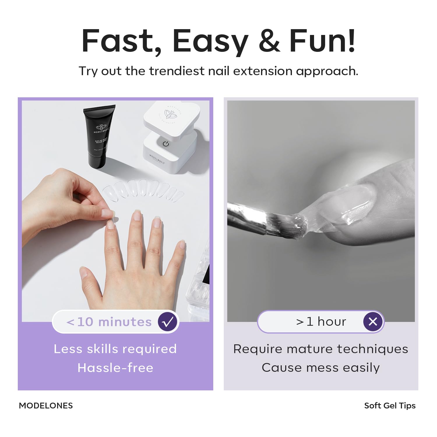 Modelones Medium Square Nail Tips - 510Pcs Fake Nails Gel Tips Pre-shaped Half Matte Full Cover Acrylic Gel Kit Press on Manicure Extension Art DIY Salon 15 Sizes-BrightBean Baby