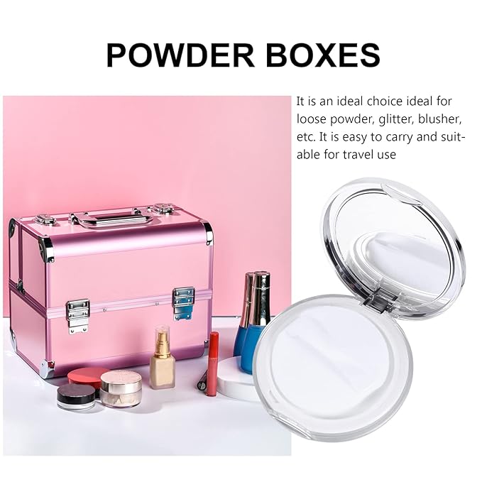 Powder Container 2pcs Loose Powder Containers with Elasticated Net Sifter, Mirror and Puff 5g Loose Powder Compact Case Case for DIY Makeup and Travel (Sliver) Powder Puff-BrightBean Baby