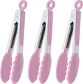 Small Serving Tongs with Silicone Tips 7-Inch Mini Tongs, Set of 3 (Pink)
