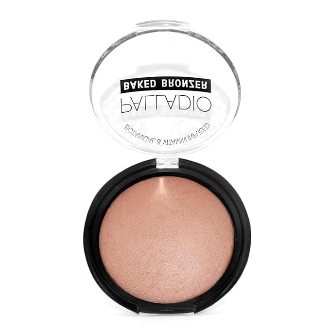 Palladio Baked Bronzer, Highly Pigmented and Easy to Blend, Shimmery Bronzed Glow, Use Dry or Wet, Lasts all day long, Provides Rich Tanning Color Finish, Powder Compact, Atlantic Tan-BrightBean Baby