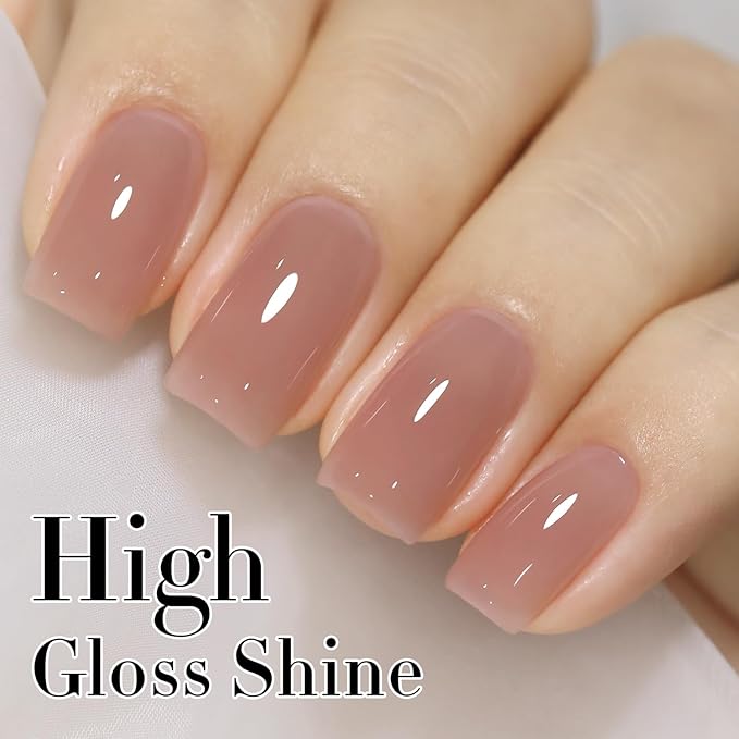 Double Rhythm Translucent Gel Polish Sheer Neutral Natural Light Milky Same Color Same Bottle 15ML Jelly UV Polish Nail Art DIY at Home (Dark Nude-A1493)-BrightBean Baby
