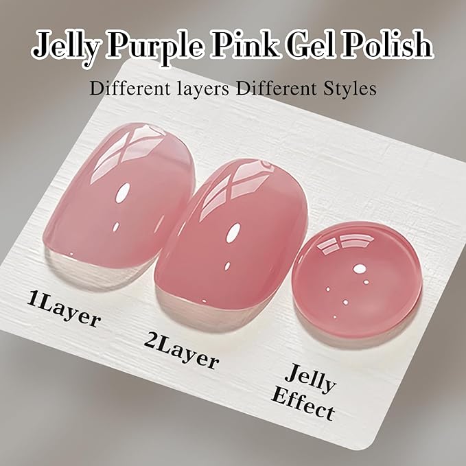 Double Rhythm 0.50 OZ Translucent Gel Polish Same Color Same Bottle Sheer Pastel Neutral Natural Milky 15 ML Jelly UV Nail Art DIY at Home (Pale Purple Pink-A1495)-BrightBean Baby
