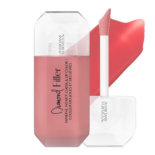 Physicians Formula Mineral Wear®Diamond Filler Cheek & Lip Color, Serum-to-Cream Multi-Use Liquid Blush Formula, Plumps & Smooths for Fuller Looking Cheeks & Lips, Monochromatic Look - Brilliant Peach-BrightBean Baby