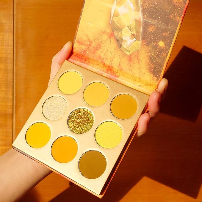 docolor Eyeshadow Palette 9Colors Yellow Eyeshadow Gemstone Shadow Palettes Highly Pigmented Mattes Shimmers Smokey Glitter Cream Colorful Powder Blendable Long Lasting Waterproof Makeup Palette-BrightBean Baby