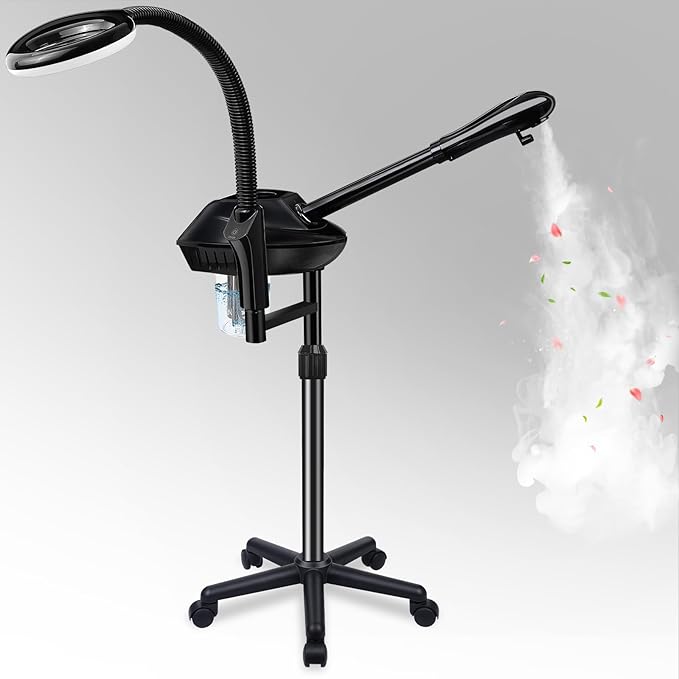 Professional Facial Steamer on Wheels, 2-in-1 Facial Steamers with 5X Magnifying Lamp, Facial Steamer for Facial Deep Cleaning, Facial Humidifier for Spa, Salon and at Home Use-BrightBean Baby