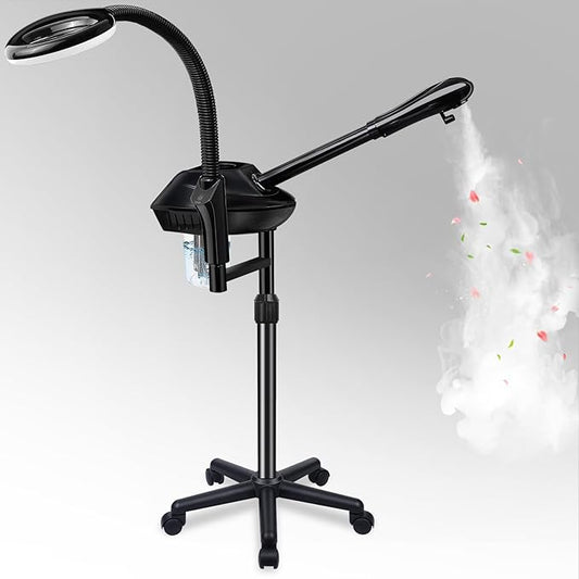 Professional Facial Steamer on Wheels, 2-in-1 Facial Steamers with 5X Magnifying Lamp, Facial Steamer for Facial Deep Cleaning, Facial Humidifier for Spa, Salon and at Home Use-BrightBean Baby