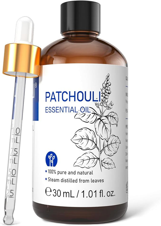 HIQILI Patchouli Essential Oil Organic, 100% Pure, for Diffuser, Homemade Perfume, Skin Care, Aromatherapy, Gift for Hippie Friend-30ML-BrightBean Baby