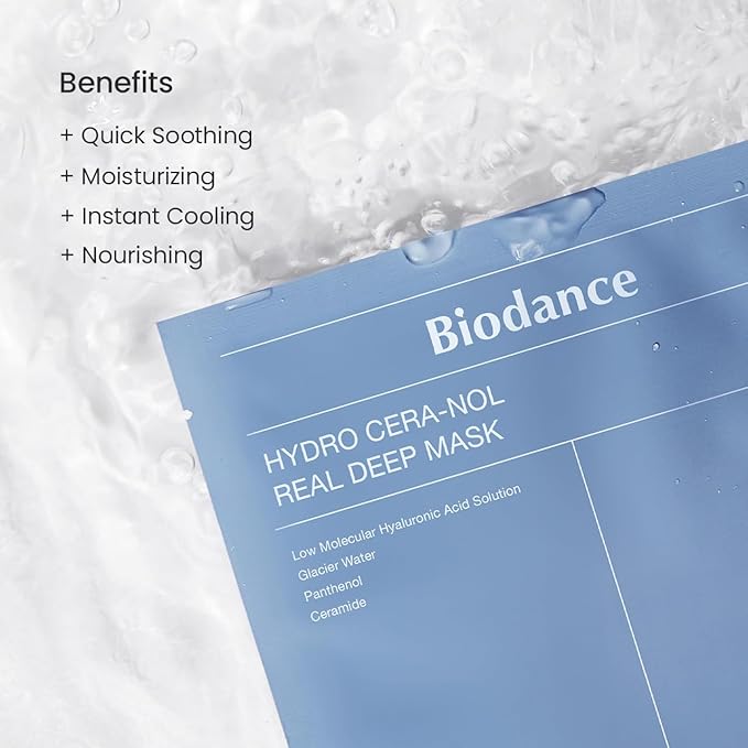 BIODANCE Hydro Cera-nol Real Deep Mask, Overnight Hydrogel Mask, Hydrating Facial Mask For Sensitive Skin, Redness Reducing & Quick Soothing Effect, Korean Skincare | 1.19oz(34g) x 4ea-BrightBean Baby