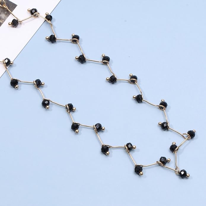 Black Crystal Choker Necklace Short Black Beaded Choker Necklace Silver Chain Necklace Minimalist Necklace Jewelry for Women and Girls-BrightBean Baby