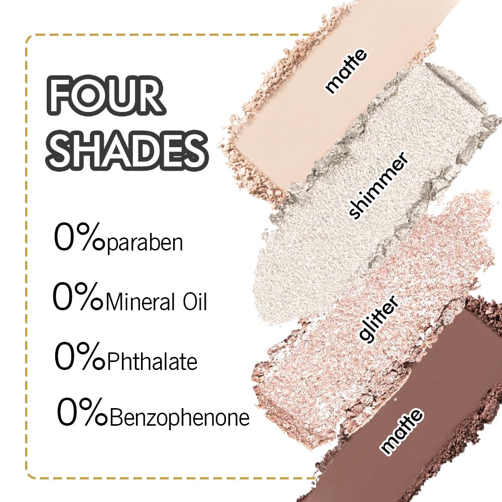 4 Colors Eyeshadow Makeup Palette,Nude Rose Gold Brown Natural Neutral Nude Eye Shadow Palette with Mirror,Long Lasting Naturing-Looking,Waterproof,Travel Size-BrightBean Baby
