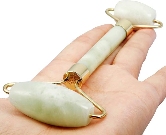 Rockcloud Natural Crystal Stone Roller Massager Double Neck Face & Neck Massage Therapy Anti-Aging Wrinkle Healing Slimming Skincare Tool, Xiuyan Jade-BrightBean Baby