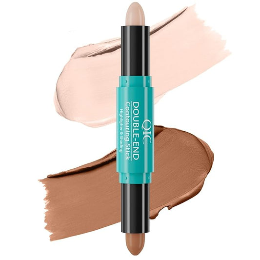 MEICOLY 2-in-1 Highlighter Contour Stick,Cool Toned Contour Stick,Makeup Highlighter Stick,Long Lasting Waterproof Bronzer Contour Pencil,Travel Cream Face Shaping Stick,02-BrightBean Baby