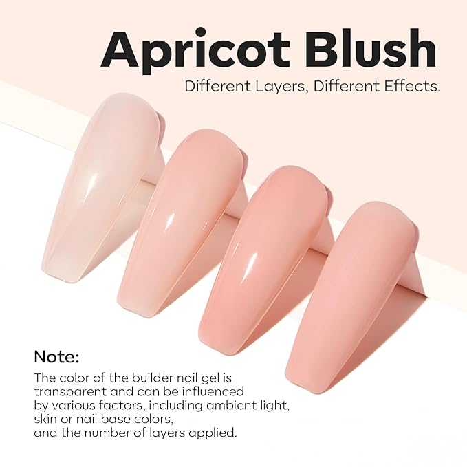 modelones Builder Nail Gel, 8-in-One Sheer Nude Pink Builder, Apricot Blush Pink Rubber Base for Nail Thickening Apex Building LED Lamp Cured Hard Strengthener Extend Color Gel Polish for DIY Salon-BrightBean Baby