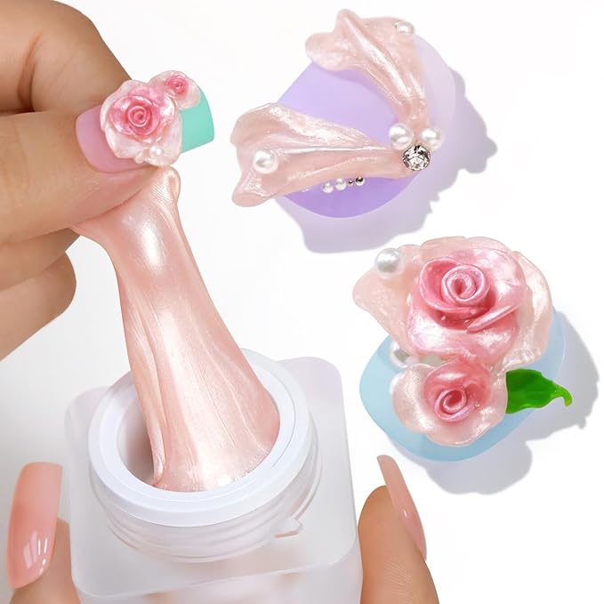 Double Rhythm 3D Nail Gel Pearl Solid Sculpting Gel for Nail Art Non-Sticky Hard for Building Carving Molding Extension Soak Off UV/LED Nail Art Salon Home DIY 0.5 Oz (Nude-Silk 02)-BrightBean Baby