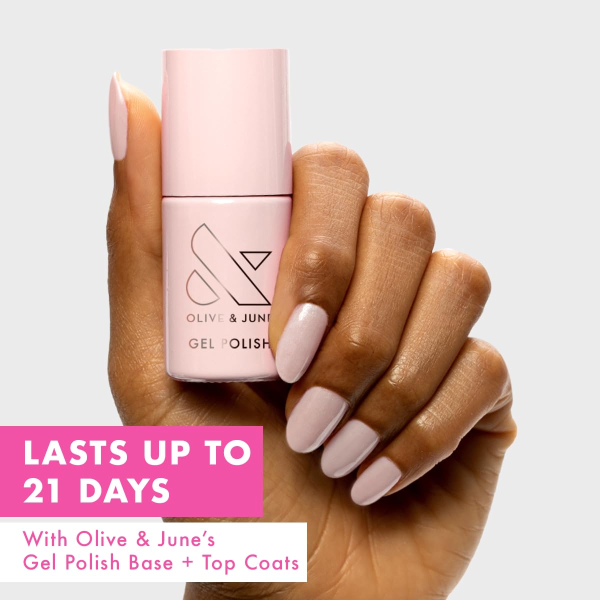 Olive & June Gel Polish | UV LED Nail Lamp Needed | Long Lasting Formula | Up to 21 Days of Wear | Damage-Free Removal | Salon-Quality Manicure, Pedicure at Home | CCT | Sheer Pink-BrightBean Baby