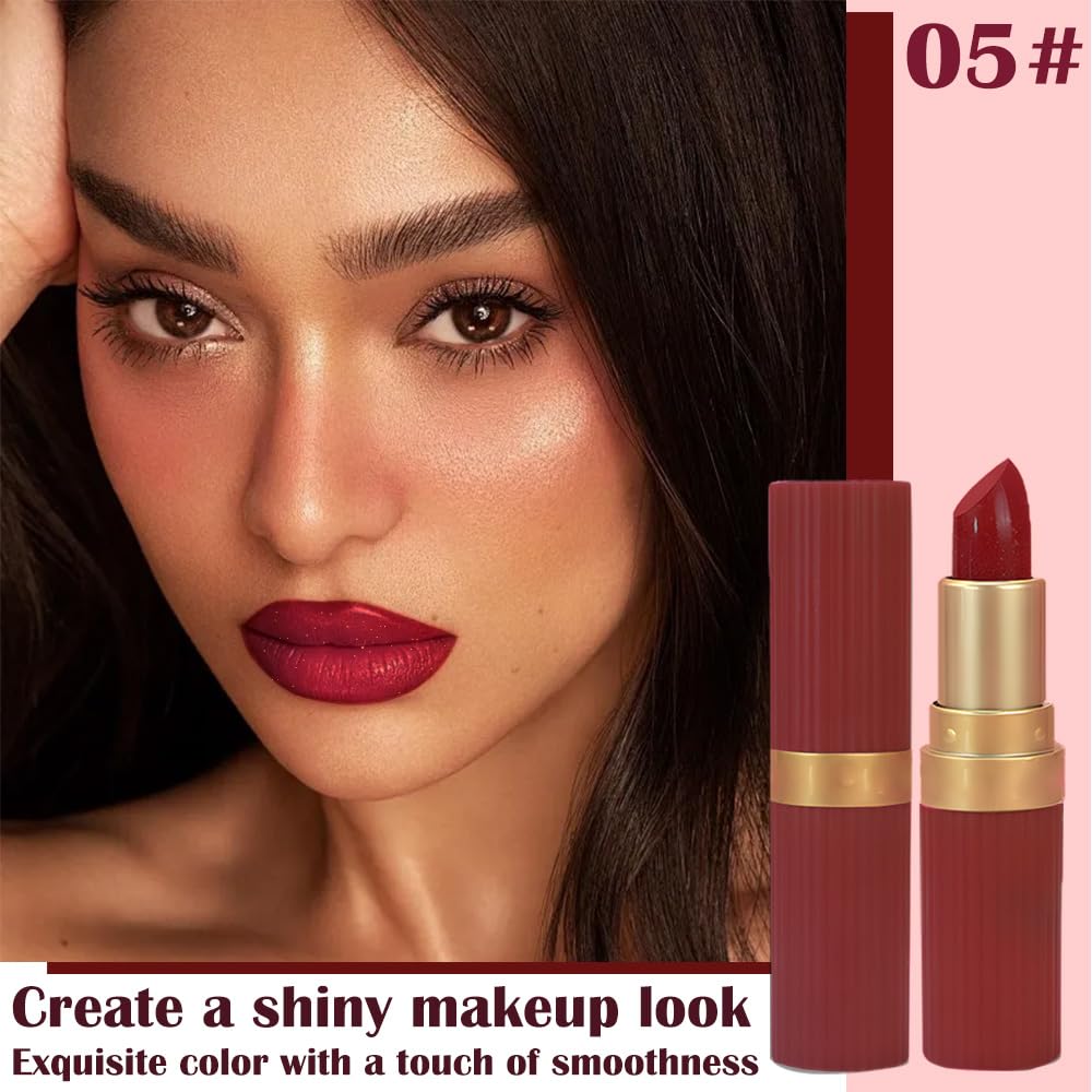 Plum Metallic Lipstick for Women,Lightweight Shimmer Frosted Lipstick,Glitter Lip Gloss Stain Long Lasting Waterproof Smudge Proof 24 Hour Full Coverage Lip Makeup,Vegan-BrightBean Baby