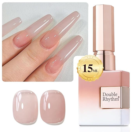 Double Rhythm Translucent Gel Polish Sheer Neutral Natural Light Milky Same Color Same Bottle 15ML Jelly Nail Polish Nail Art DIY at Home (Milky Nude Purple-A1414)-BrightBean Baby