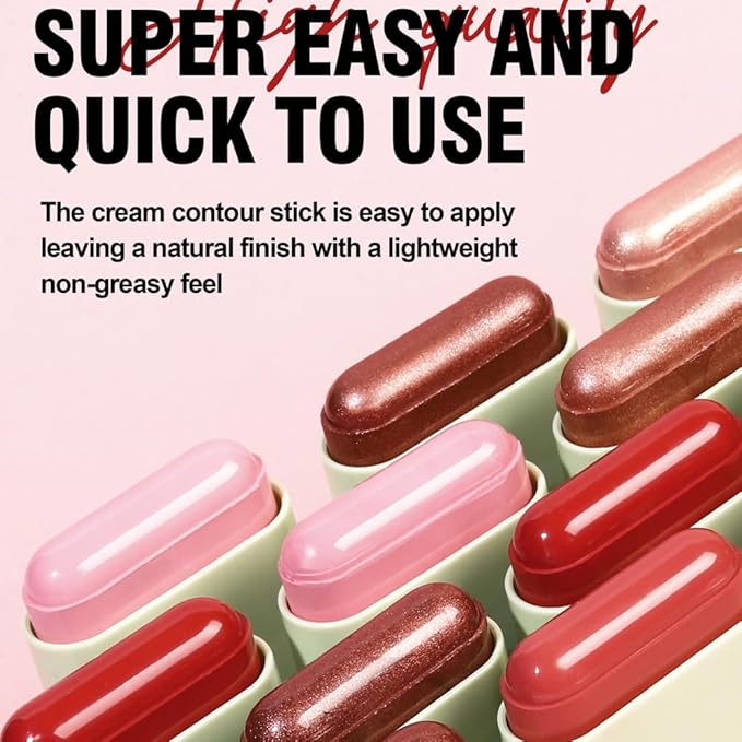 Soft Creamy Highlighter Blush Stick, Silky Smooth Shimmer Bronzer Stick,Waterproof Blendable Natural Glow Highlighter Makeup Stick, Lightweight Body Face Illuminator Luminizer,06 Golden Brown-BrightBean Baby