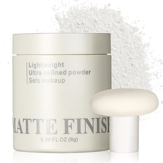Erinde White Translucent Matte Setting Powder with Puff, Face Loose powder Makeup, Oil Control Finishing Powder, Lightweight Blurring Powder, Waterproof, 24H Long-Lasting, Creates Soft Focus Effect-BrightBean Baby
