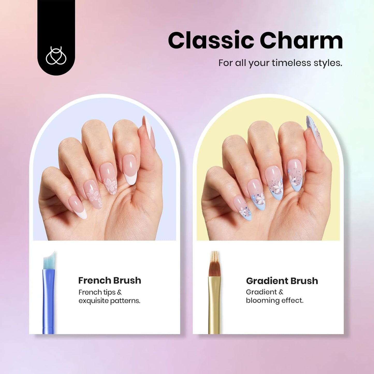 Beetles Nail Art Brushes Set for Gel Polish 8 Pcs - Nail Art Design Pen Fingernail Painting Dotting Tool, Liner Gradient Clean Up Brush DIY with Palette Rainbow Pastel Pen Set Manicure Kit-BrightBean Baby