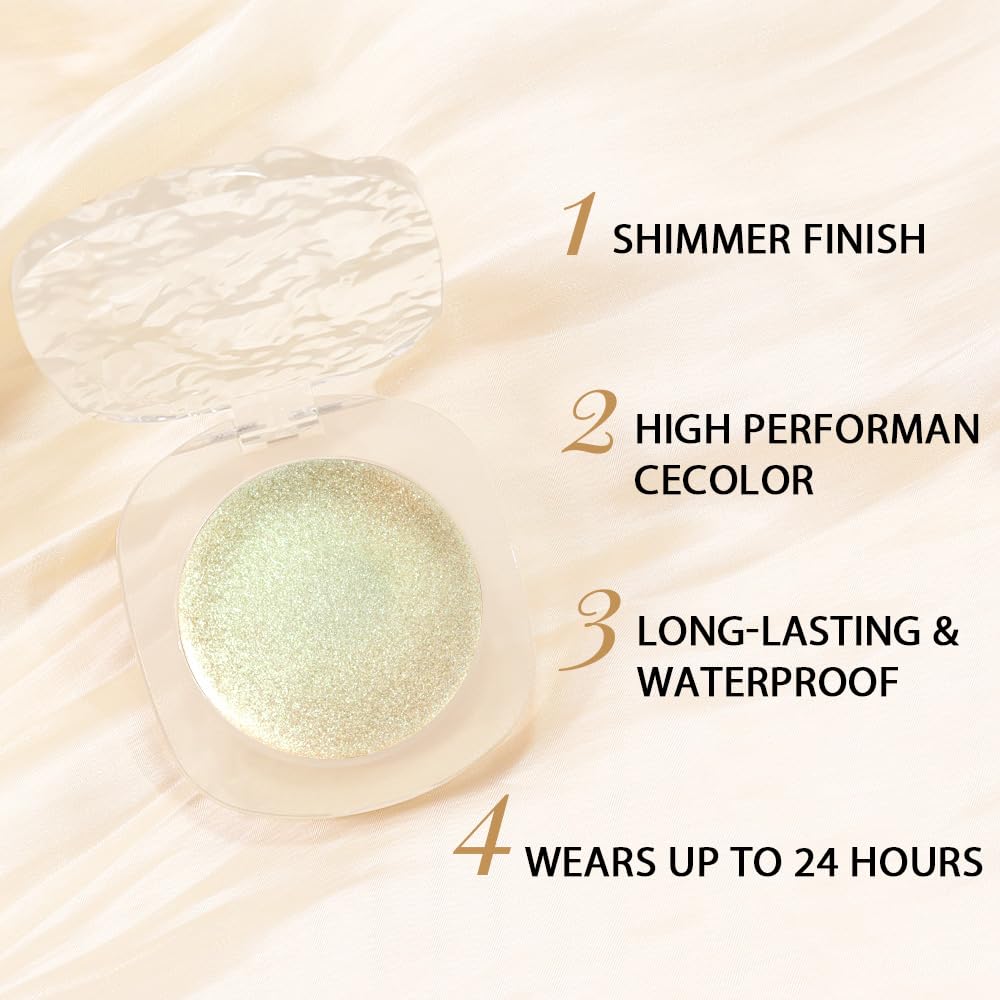 Light Green Cream Glitter Shimmer Metallic Eyeshadow Palette Makeup, Natural Single Mini Instant Holographic Eyeshadow For Women Halloween Birthday Party Wear, Sombras Crema Para Ojos-BrightBean Baby