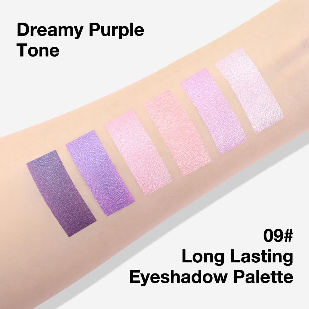 Kaely 6 Colors Mini Purple Eye Shadow Palette Makeup, Matte Shimmer Glitter Violet Lavender Lilac Eyeshadow Palette High Pigmented Waterproof, paleta de sombras de ojos, Vegan & Cruelty-free, 09-BrightBean Baby