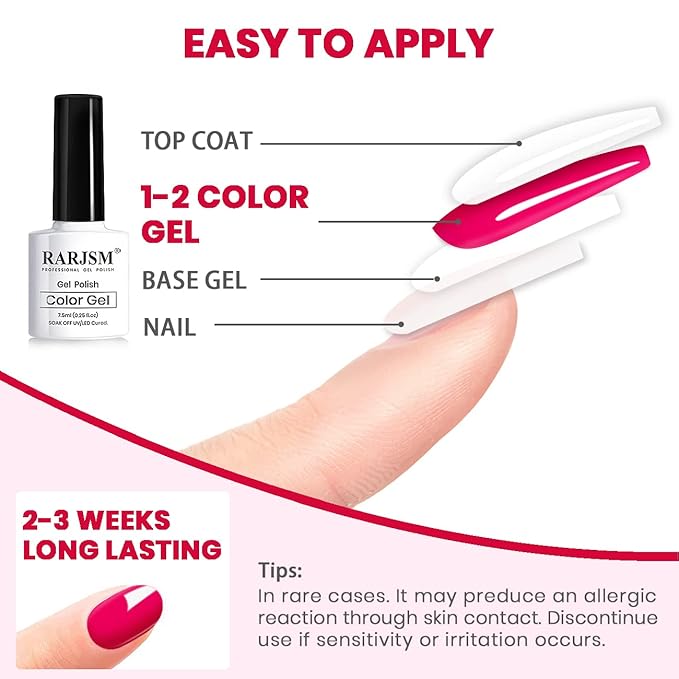 RARJSM Pink Gel Nail Polish Set 6 Pcs Pale Light Pink Neon Hot Pink Rose Glitter Fuchsia Sweet Cherry Colors Gel Polish Soak off 7.5ml UV LED Cured for Summer Home Salon Spring Nails-BrightBean Baby