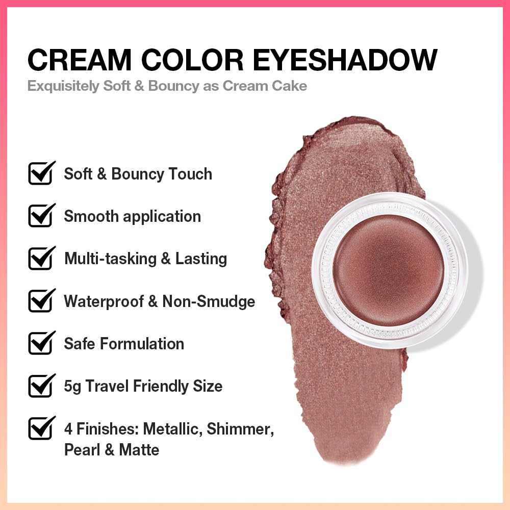 Kaely Single Cream Eyeshadow Pot, Cocoa Shimmer Eye Shadow for Older Women High Pigmented Waterproof, Natural Eyeshadow Palette Makeup Brightener, sombras en crema para ojos, Blendable, 21-BrightBean Baby