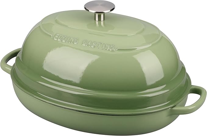 Enameled Oval Cast Iron Dutch Oven Pot with Lid 6QT - Bread Dutch Oven Pistachio Green