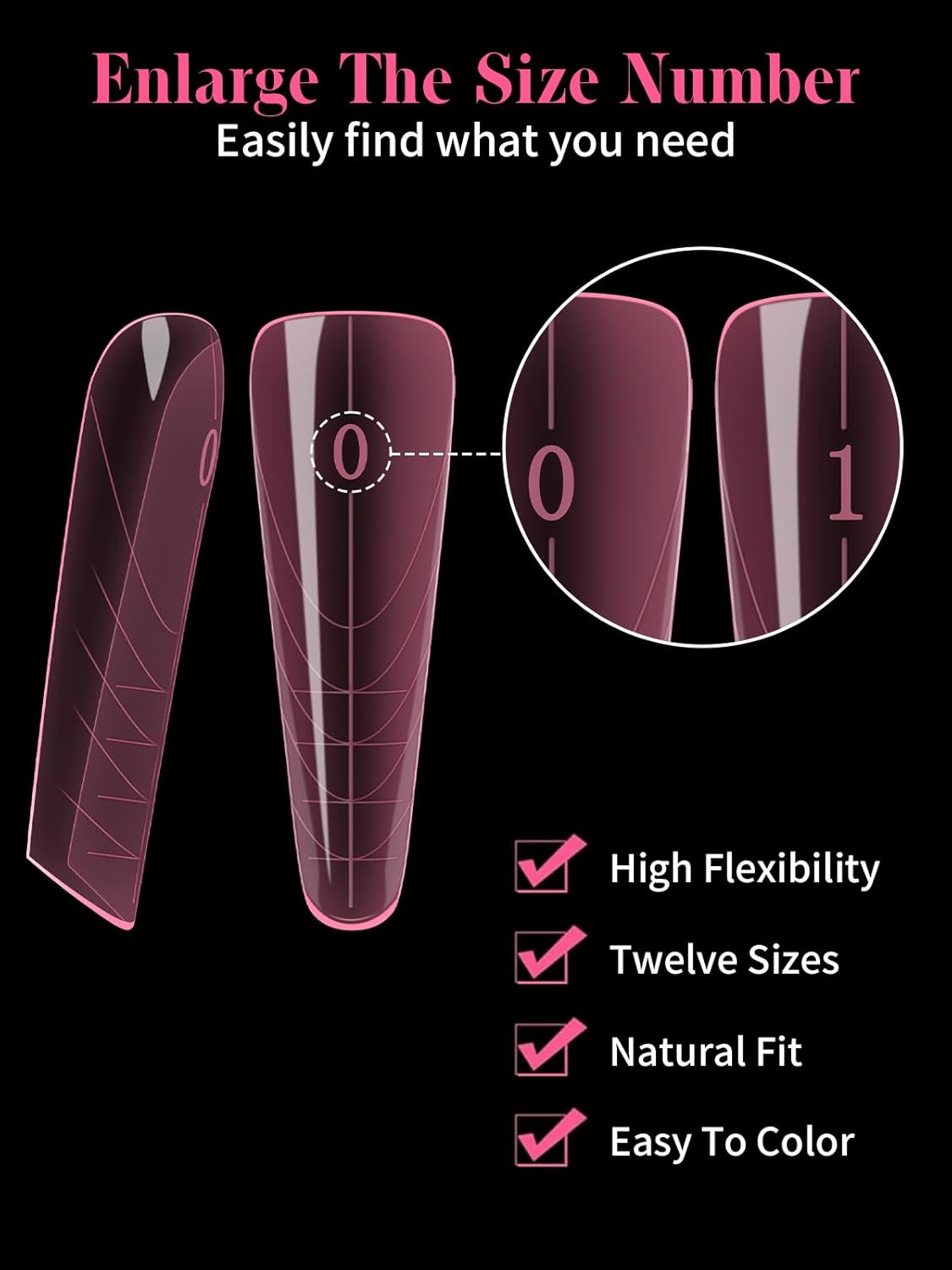 EBANKU Dual Nail Forms for Poly Extension Gel, 150 PCS Pink Nail Molds Reusable 15 Sizes Nail Extension Forms for Builder Gel Manicure Design Salon DIY-BrightBean Baby