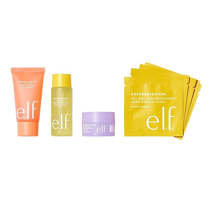 e.l.f. Skin Supers Mini Kit, Skincare Kit With A Toner, Cleanser, Moisturizer & Exfoliating Peel Pads, Brightens, Smooths & Hydrates Skin-BrightBean Baby