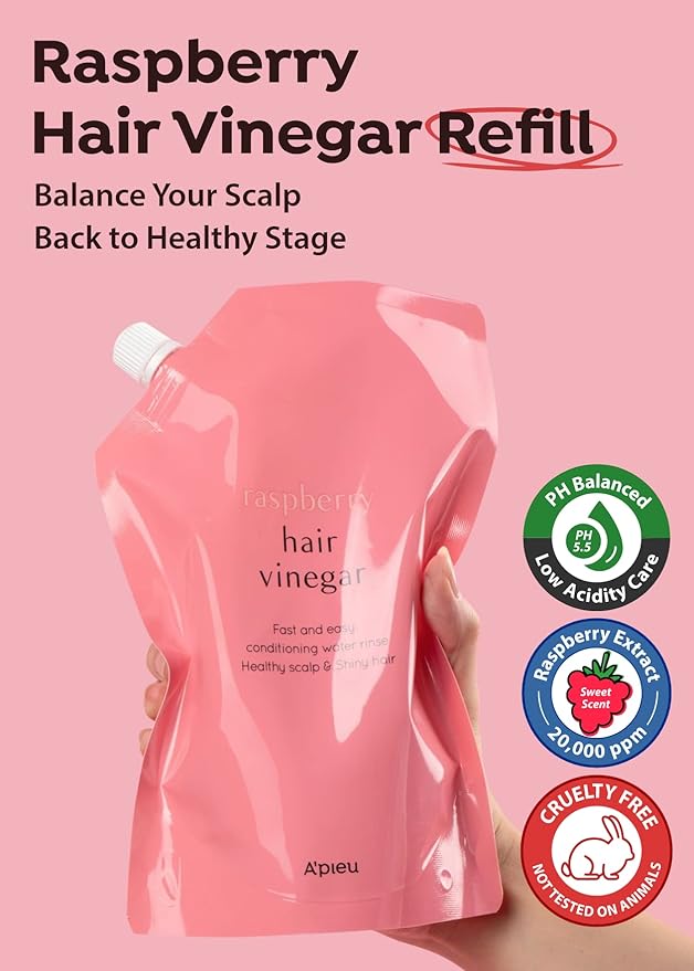 A'PIEU Raspberry Hair Vinegar Rinse Refill 13.6 fl oz - Scalp Treatment for Balanced pH, Shiny Hair | Korean Hair Care I Clarifies & Encourages Growth | Dandruff & Oil Control-BrightBean Baby