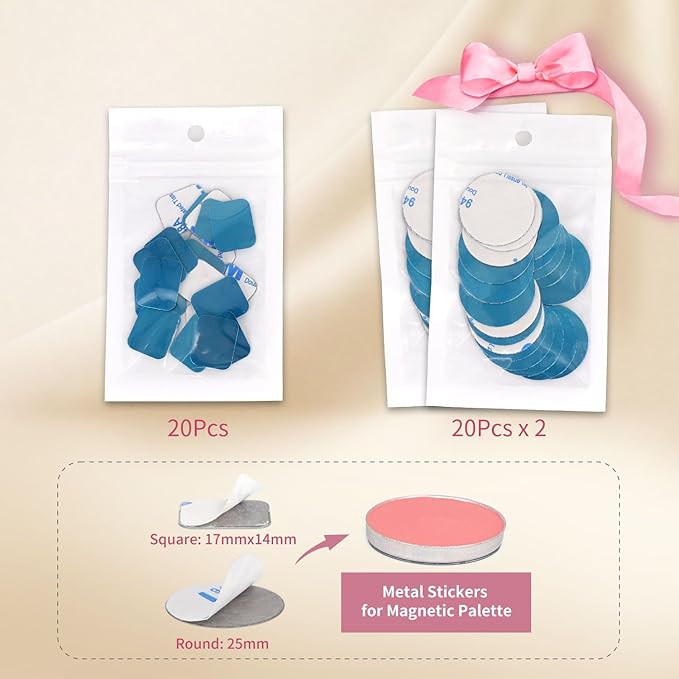 AJLTPA Magnetic Makeup Palette with Clear Top, 3Pack Empty Eyeshadow Pan Dispensing Storage Box with 60Pcs Adhesive Metal Stickers for DIY Cosmetics Lipstick Blush Powder-4.8" x 4"Palette-BrightBean Baby