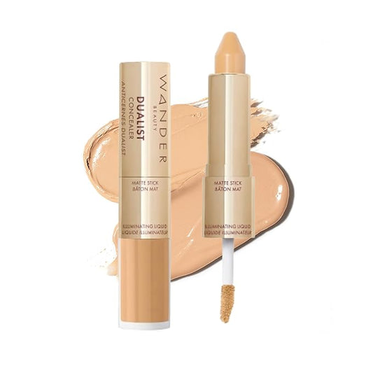 Wander Beauty Dualist Matte and Illuminating Concealer Makeup - Medium - Dual-Ended Matte Concealer Stick + Liquid Concealer - Full Coverage Concealer Brightens & Hydrates Under Eyes - 0.28 fl oz-BrightBean Baby